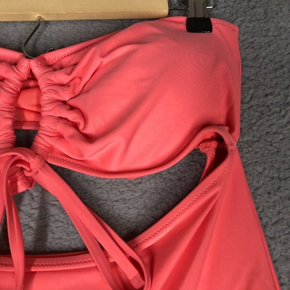 NEW Aerie Women's XL One Piece Bikini Swim Strapless Cut-Out Padded Coral Pink - Picture 3 of 12